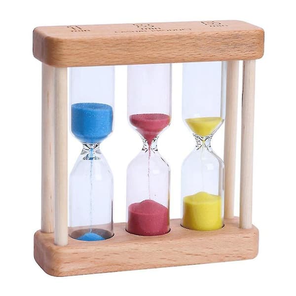 1/3/5 minutter træramme timeglas farverigt sand timeglas sandtimer legetøj skrivebordsdekoration til børn - q38