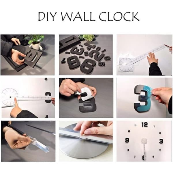 1 Moderni hiljainen DIY-seinäkello (musta, 70-90cm), 3D-tarra, puku