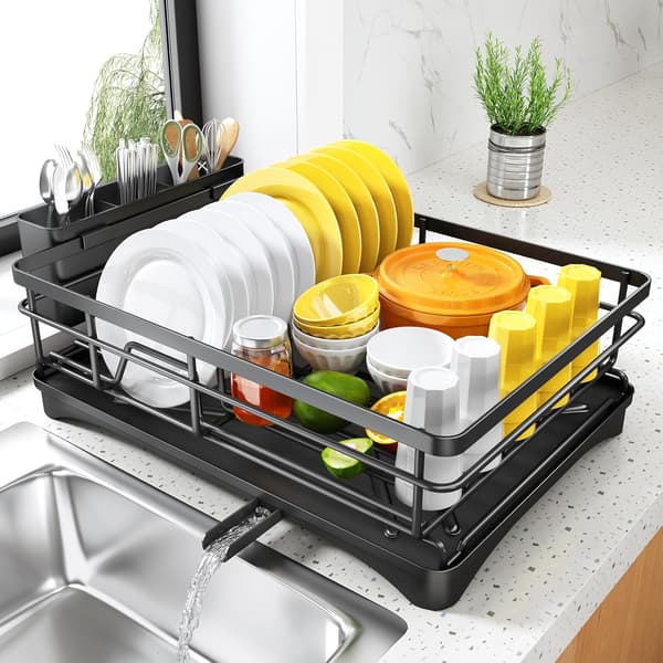 Dish Rack for Kitchen Counter, Large Dish Drying Rack with Drainboard, Stainless Steel Dish Rack with Utensil Holder for Kitchen Counter