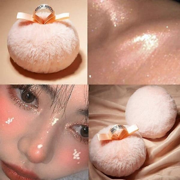 Makeup Highlighter Powder Puff Glitter Shimmering Foundation Powder Sponge Ball Plush Ball (Pink)