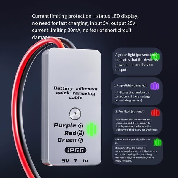 IP66 Batteri – 20 iPhone 16/16 5 Input / 25–28 Limopløserkabel cm Quick-Release Elektrolytisk Værktøj til Plus, V Limit,