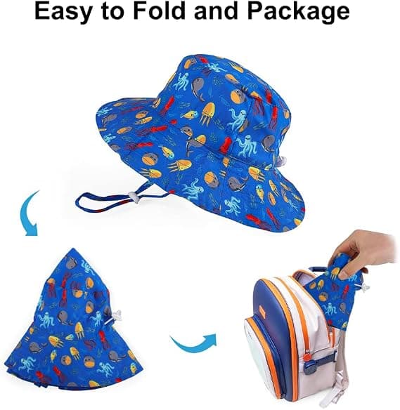 Solhatt for småbarn, unisex, bred brem, justerbar, blå