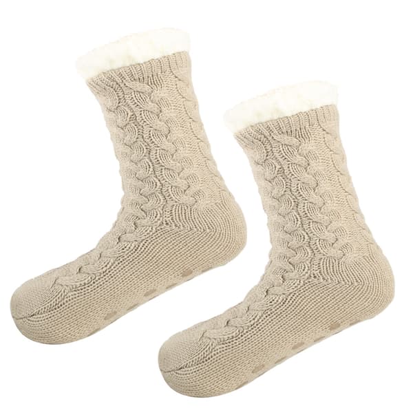1 Pair (Light Brown) Women's Knitted Wool Socks, Soft Wool-Lined Plush Warm Socks with Grips, Comfortable Non-Slip Socks for Indoor Sleeping