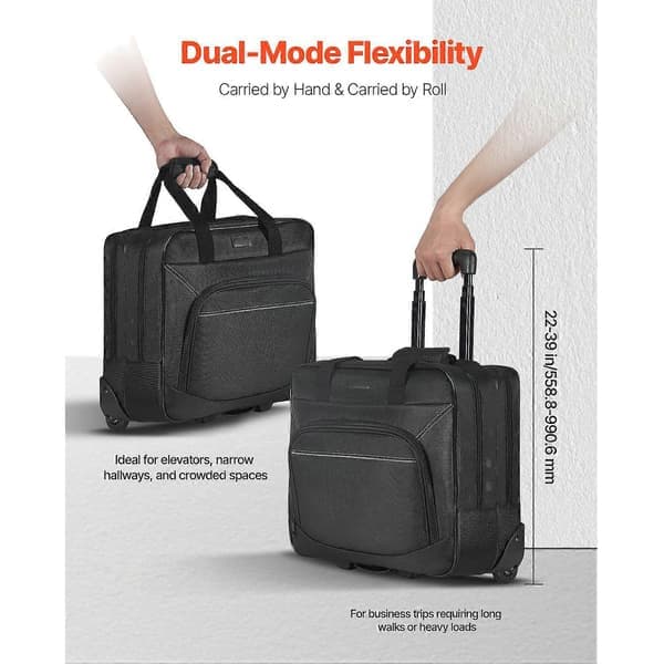 Rolling Laptop Bag with Wheels, Fits up to 15.6-inch Laptop, Rolling Briefcase with Telescopic Handle, Computer Bag