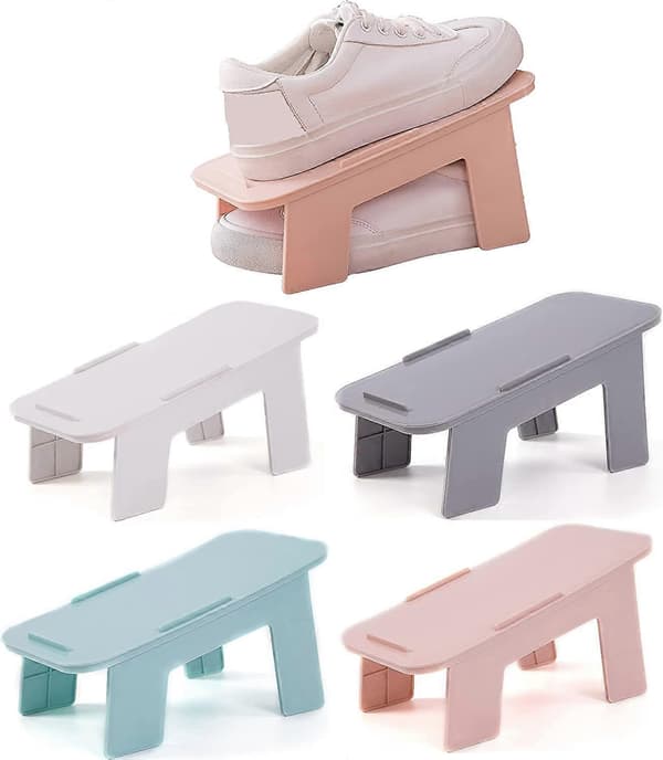 Shoe Slot Organizer 4-pack, Double Layer Stackable Shoe 50% Space Saving Storage Shoe Rack