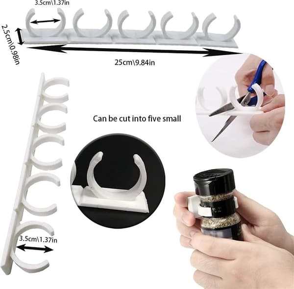 Spice Rack, Self-Adhesive Spice Jar Gripper Clips for Cabinet Door, White, Holds 20 Jars, 4-Pack