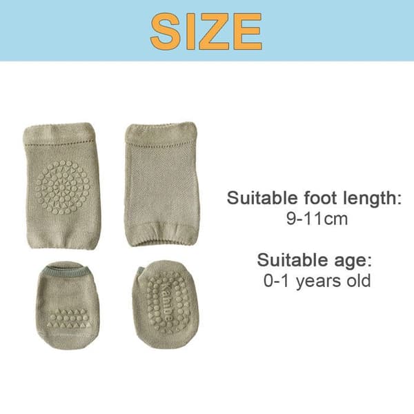 Set med halkfria babyknäskydd och halkfria babysockor, neutrala knäskydd för
