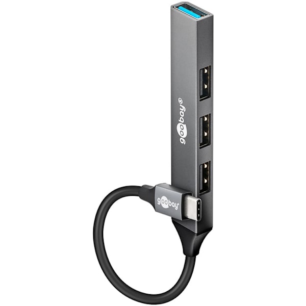 Slank USB-hub med 4 porter, USB-C™ til USB-A, 5 Gbit/s Ljusgrå