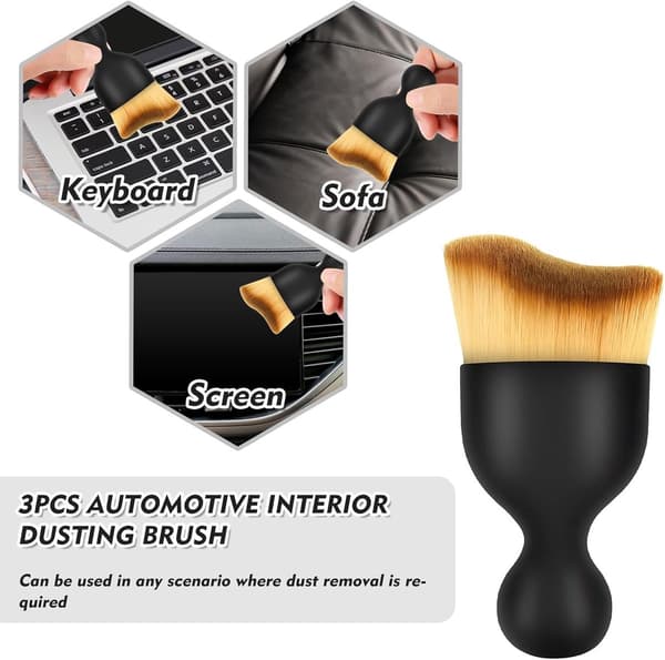 Car Interior Cleaning Brush, Soft Scratch-Free for Dashboard and Vents, 3 Pieces, 9x5cm
