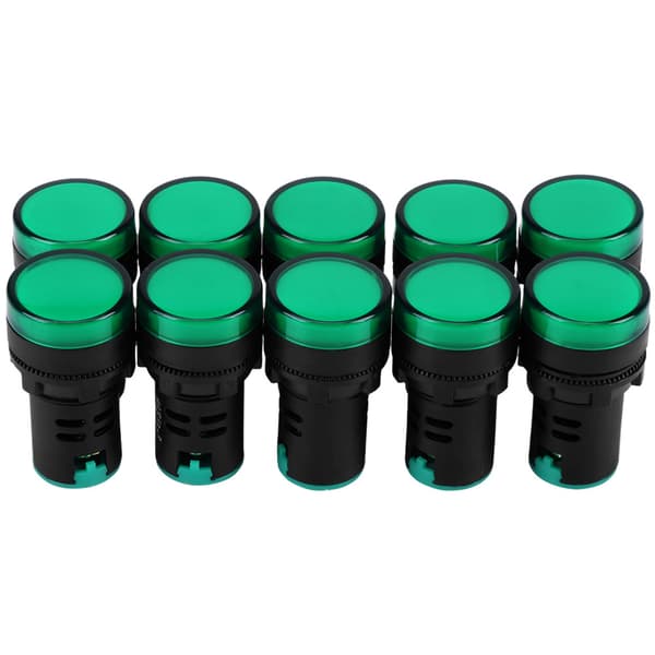 Grønn LED-indikatorlampe 10 stk AC DC 24V 22mm gjenget