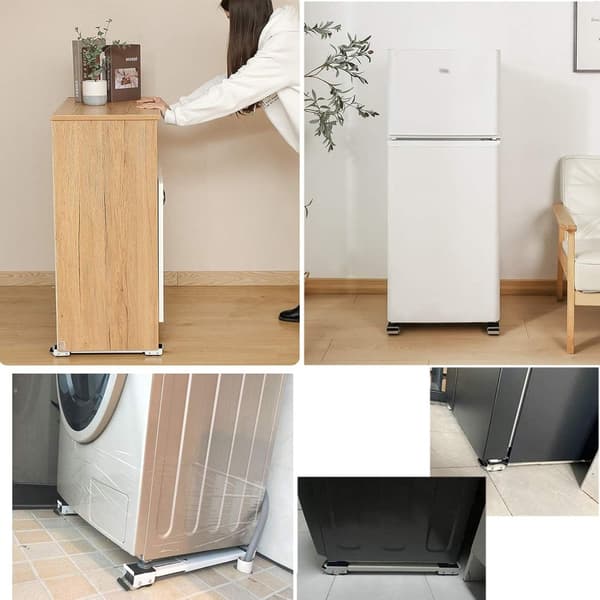 Two-piece mobile base with adjustable lockable pulleys - non-slip, for refrigerator, dryer, washing machine