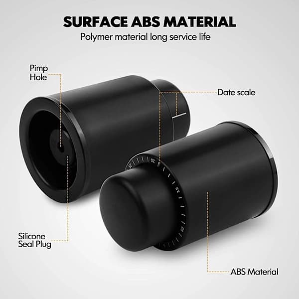 2-pack vacuum stoppers for bottles with time scale, champagne vacuum stoppers, reusable bottle stoppers.