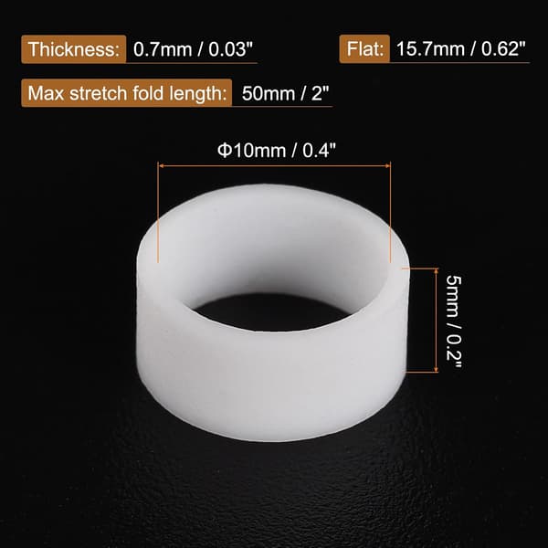 Silikongummiband Ringar 100st Halkfria 10mm Dia 0.7mm Tjocka 5mm Bredd för Kabelomslag, Bunt White