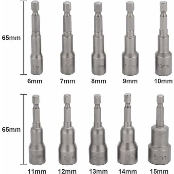 10 stk Impact Hylsbits Sett Magnetisk Heksagonal 14 Tum Odipie