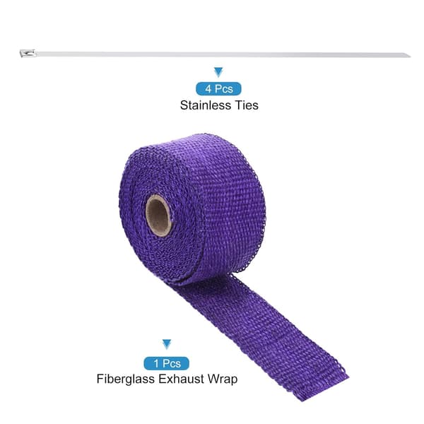 Glasfiber udstødningsindpakningstape 2\" x 16' lilla med 4 stropper Light Blue 0.03 inch