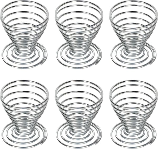 6 x Eggkopper i rustfritt stål med spiralfjær