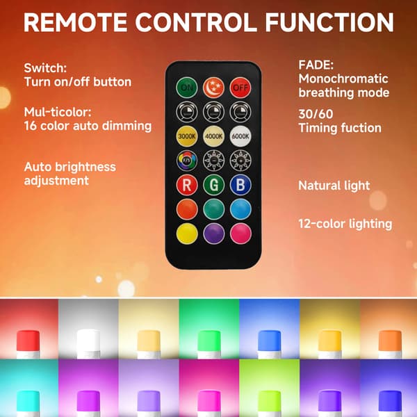 Rechargeable Light Bulb with Remote Control and Timer, Battery Backup, 16 Colors and Dimmable Brightness, LED Bulb, 2-pack