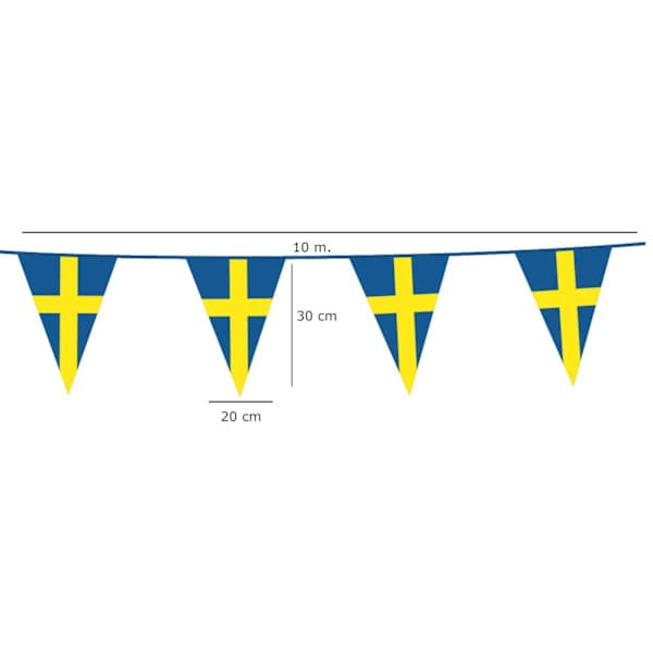 Vimpelguirlande 10m - Gule & Blå Svenske Flag til Nationaldag, Studenterfest, Eksamen & Midsommerfestdekorationer - Guirlander & Vimpler - Studenterfest