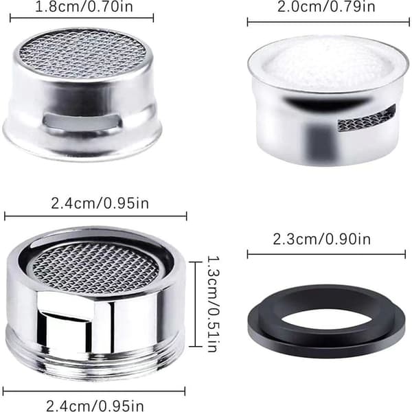 4 stk. vandhaneluftere i rustfrit stål, vandhanefilter til køkken og badeværelse (24 mm)