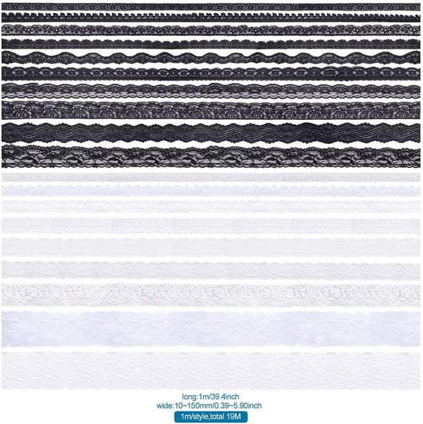 0.39-5.9 tum elastisk stretch spetskant vit svart polyesterband dekorativ för brudkläder sömnad hantverk bröllopsfest dekoration & White & Black 0.39-5.9Inch