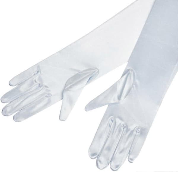 Kveldshansker for kvinner 55 cm lange hvite sateng-fingerhansker hvite