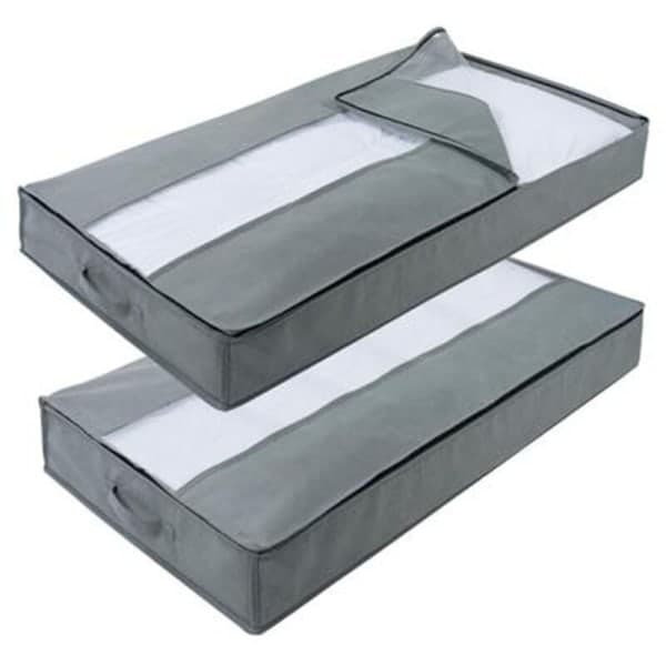 Under Bed Storage Organizer with High-Density Handles and 1 Clear Window Sturdy Oxford Fabric Storage Grey