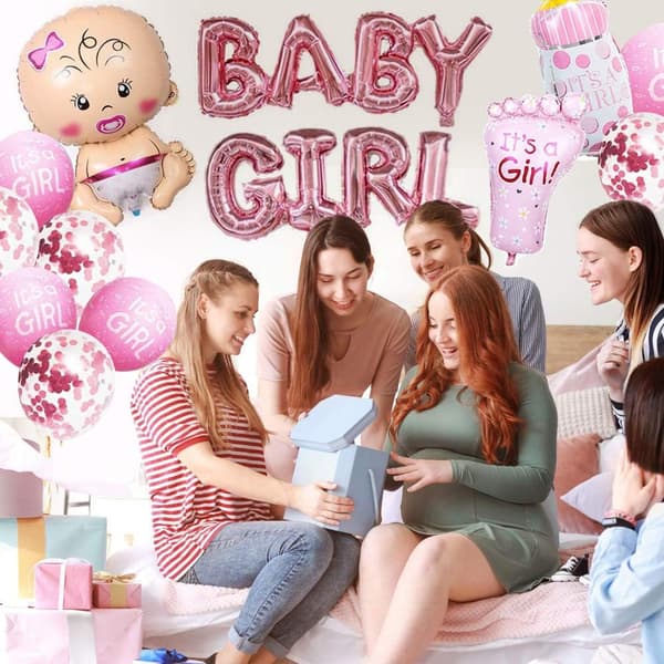 Flicka - Rosa kønsafslørings babyshower dekoration med flicka