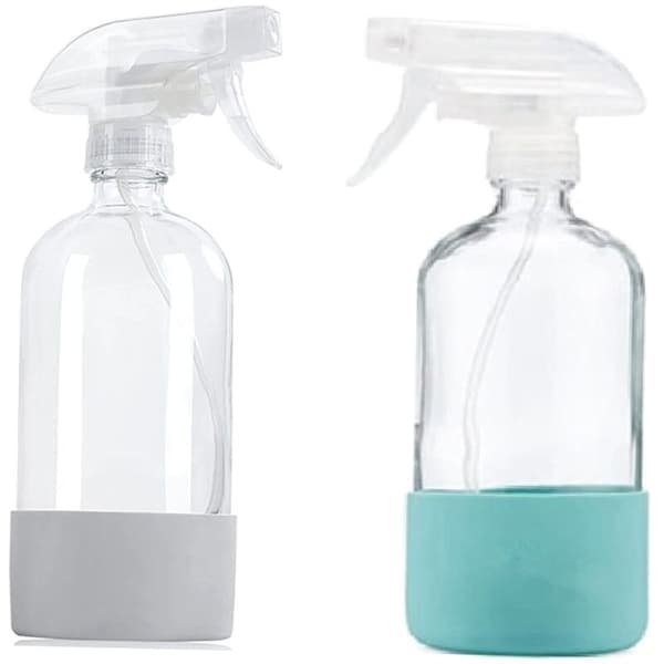 Clear Glass Spray Bottles with Silicone Sleeves, Refillable Empty Bottle for Cleaning Solutions, Spray