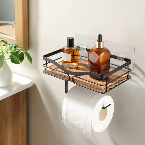 Stylish Wall-Mounted Paper Holder with Storage Self-Adhesive or Drilled for Bathroom