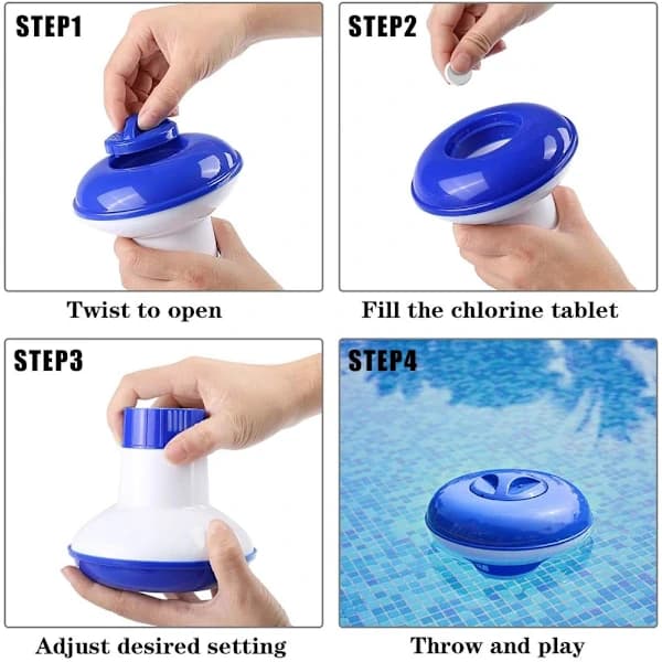 Flydende dispenser klortabletter boblebad pool spa, flydende poolklor, klortabletholder (5 tommer)
