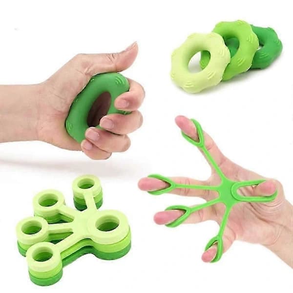 (pow yeah!) Hand Finger Trainer, Hand Training Set, 3 Grip Rings + 3 Silicone Finger Extenders + 3 Finger Training Balls (9 pcs)