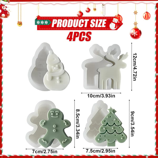 4 stycken julformar Julgran Pepparkaksgubbe Snögubbe Älg Silikonform Handgjord tvål Epoxihartsform DIY gjutform Jul