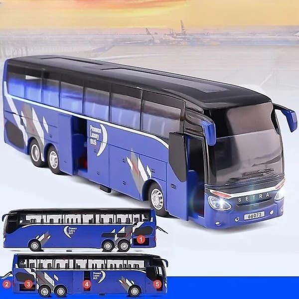 1/32 Setra Luksusbus Legetøjsbil Støbt Miniaturmodel Træk tilbage Lyd & Lys Pædagogisk Samling Gave til drenge Blå Blue