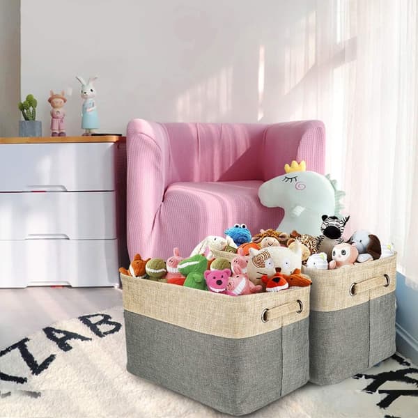 Foldable Cotton and Jute Storage Box with Handles, Laundry Basket, Sto