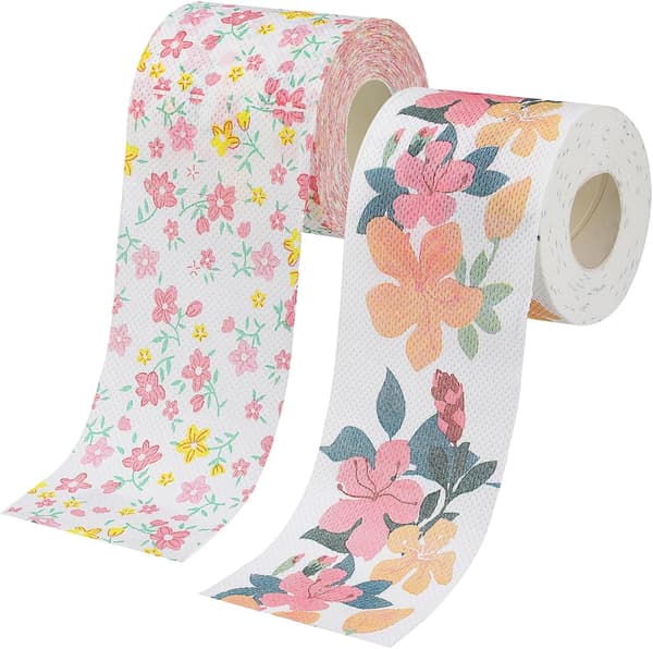 Floral Print Toilet Paper, Standard Roll, 2 Rolls, Decorative Pattern, Soft Absorbent Paper