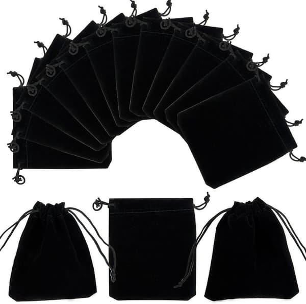 50-pack sammetsdragskopåsar, svarta smyckespåsar 3,9x4