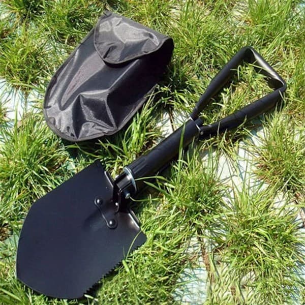 Foldbar militærskovl med økse og sav til camping