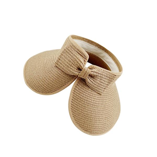 Foldable Straw Sun Hat with Bow Khaki Khaki Khaki