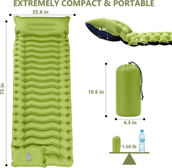 Sleeping Pad, Ultralight Camping Mattress with Pillow, Built-in Foot Pump Inflatable Sleeping Pad Compact for Camping Backpacking
