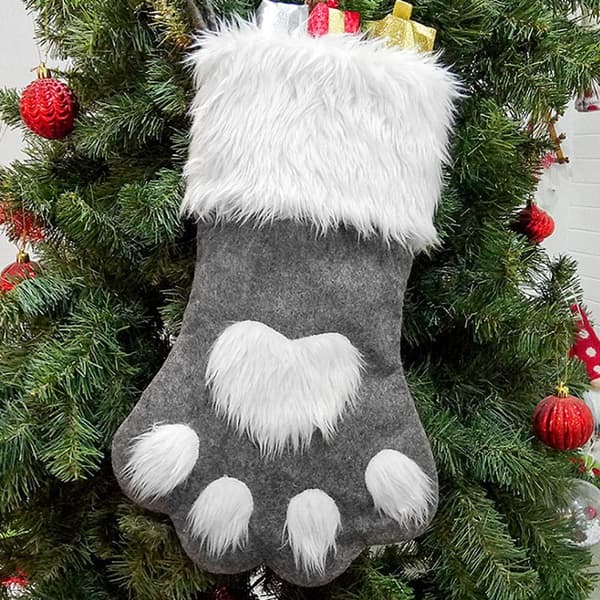 Christmas Stocking Hanging Stuffed Christmas Boot 3D Dog Paw Pattern