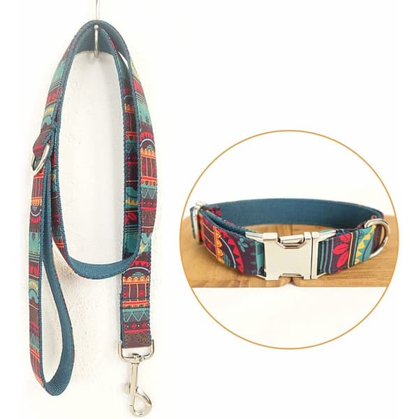 Adjustable Outdoor Dog Collar with Bohemian Style Leash for Medium and Small Dogs A