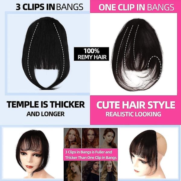 Clip-in lugg med tinningblond 100% ekte hår lugg Clip-on extensions fransk