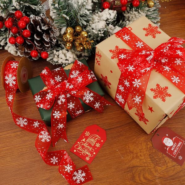 Red Satin Ribbon for Wedding, Christmas, and Gift Wrapping - Bouquet, Snowflake - 1 Volume