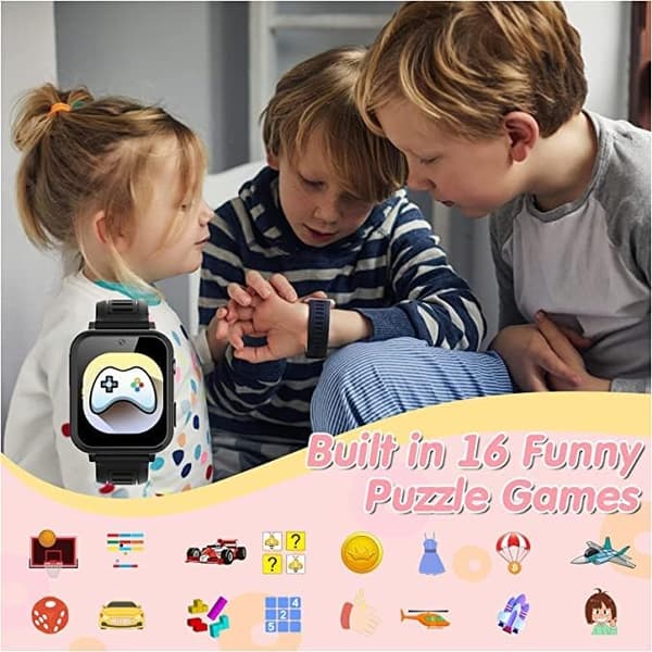 Rosa Smartklocka för barn 4-12 år, med 24 spel, kamera och musik