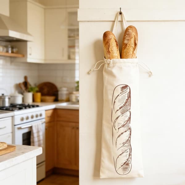 Baguettpose, gjenbrukbar brødoppbevaringspose, 16 x 64 cm - Bomull. Holdbar brødpose for langvarig friskhet.