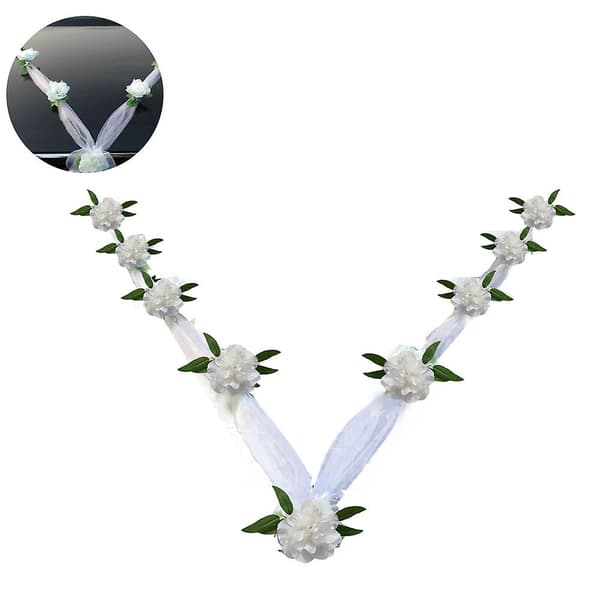 Wedding Car Flower Plate with Bow Ribbon and Plush Bear