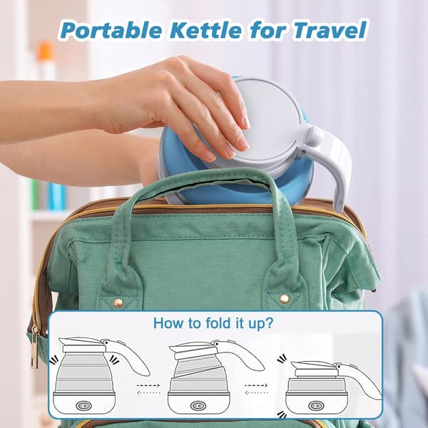 Foldable Electric Silicone Kettle, Portable Mini Travel Kettle with Detachable Power Cord - Blue (Compatible with Foldable)[JUN]