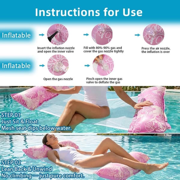 Adult Pool Float 2-Pack, 4-in-1 Inflatable Pool Mattress, Floats and Inflatables for 2 People in the Pool