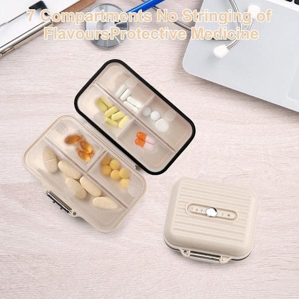 2-pack Pill Box, Tablet Case, Pill Organizer, Practical Medicine Box for Travel and Daily Use (Large + Small Beige)