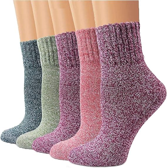 5-pack Dam Vintage Vinter Mjuka Varma Tjocka Stickade Ullstrumpor, Flerfärgade, One Size
